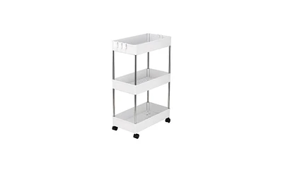 Slickblue 3-Layer Mobile Multi-Functional Storage Cart for Kitchen, Bathroom, and Laundry Room, Plastic & Stainless Steel