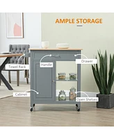 Streamdale Furniture Kitchen Island Cart, Rolling Kitchen Island with Storage Shelf, Solid Wood Top, Drawer, for Dining Room, Gray