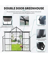 8x8 Ft Double Door Polycarbonate Greenhouse Raised Base and Anchor Aluminum Heavy Duty Walk-in Greenhouses for Outdoor Backyard in All Season, Black