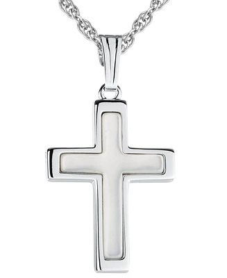 Mother of Pearl Inlay 18" Cross Pendant Necklace in Sterling Silver