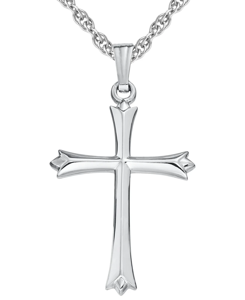 Pointed Tip Polished Cross 18" Pendant Necklace in Sterling Silver