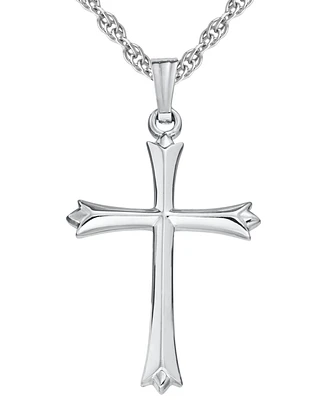 Pointed Tip Polished Cross 18" Pendant Necklace in Sterling Silver