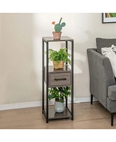 Costway 1 Pack 3 Tier Tall Metal Plant Stand Indoor Plant Table with Drawer Anti-tipping Devices
