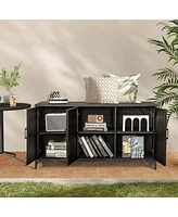 Costway 84 Gallon 3-Door Patio Wicker Storage Cabinet Deck Box with Removable Shelves