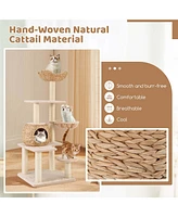 Costway 59" Cattail Cat Tower with Sisal Scratching Posts Perch Condo Soft Hammock Indoor