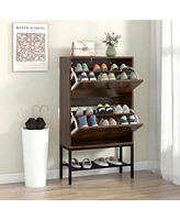 Costway Industrial Shoe Storage Cabinet with 2 Flip Drawers 1 Bottom Metal Shelf Organizer