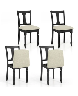 Gymax Set of 4 Upholstered Wooden Dining Chair w/ Seat Storage Space Brown