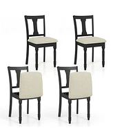 Gymax Set of 4 Upholstered Wooden Dining Chair w/ Seat Storage Space Brown