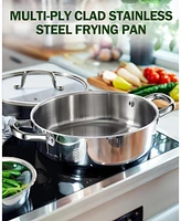 Cook N Home 10.5 Inch Tri-Ply Clad Stainless Steel Deep Frying Pan with Glass Lid