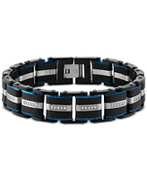 Esquire Men's Jewelry Diamond & Carbon Fiber Link Bracelet (1/3 ct. t.w.) in Blue & Black Ion-Plated Stainless Steel, Created for Macy's