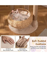 Costway 65" Cattail Cat Tower with Jute Scratching Posts Perch Basket Bed Dangling Balls