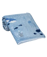 Lambs & Ivy Bubbles & Squirt Blue Ocean/Aquatic Whale Soft Fleece Baby Blanket