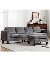 Simplie Fun 5 Seat Modular Sofa, with Storage Ottoman, Convertible Sectional Sofa, L Shaped Couch, Reversible Chaise, Riveted sofa, Chenille, Gray