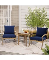 LuxenHome Outdoor Acacia Wood Side Table and Set of 2 Armchairs with Cushions, Blue