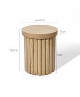 LuxenHome Brown Wood Fluted Round Side Table