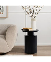 LuxenHome Black Finish Fir and Mdf Wood Accent Round Table