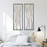 LuxenHome Gold Metal Branch Wall Decor, Set of 2