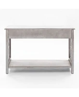 LuxenHome Gray Wood 2-Drawer 1-Shelf Console and Entry Table