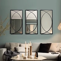 LuxenHome 3-Piece Black Metal Rectangular Wall Mirror Set Large Vanity Bathroom Mirror Accent Decor