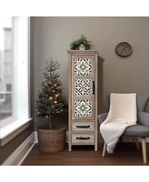 LuxenHome Farmhouse 48" Tower Wood 2-Drawer 1-Door Storage Cabinet