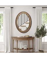 LuxenHome 32-Inch Cameo Wood Framed Accent Wall Mirror Large Oval Wall Mounted Mirror Farmhouse Wall Decor