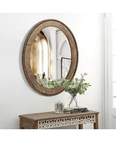 LuxenHome Cameo Wood Framed 32-Inch Oval Wall Mirror