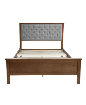 LuxenHome Modern Farmhouse Gray Upholstered Queen Platform Bed Headboard and Wood Footboard Set