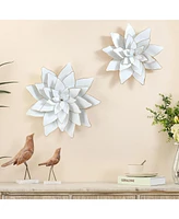 LuxenHome 2-Pc White Metal Lotus Flowers Wall Decor Set