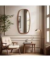 LuxenHome Natural Rubberwood Frame Rounded Rectangle Wall Mirror
