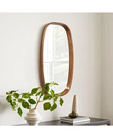 LuxenHome Natural Rubberwood Frame Rounded Rectangle Wall Mirror