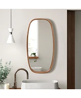 LuxenHome Natural Rubberwood Frame Rounded Rectangle Wall Mirror