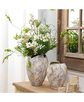LuxenHome Modern Marble White -Inch Tall Stoneware Table Vase