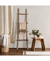 LuxenHome Solid Wood Natural 4-Rung 59-Inch Tall Blanket Ladder