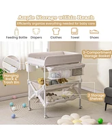 Costway Portable Baby Changing Table with Wheels Adjustable Height Large Storage Rack