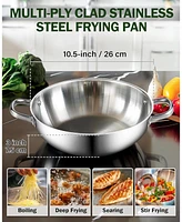 Cook N Home 12 inch Tri-Ply Stainless Steel Flat Bottom Wok