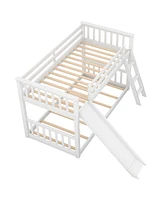 Slickblue Twin over Twin Bunk Bed with Convertible Slide and Ladder, White