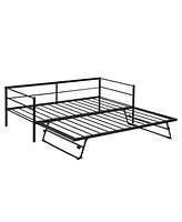 Slickblue Twin Size Metal Daybed with Adjustable Pop-Up Trundle for Versatile Guest Sleeping Solutions