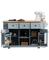 53" Kitchen Island Cart with Power Outlet, Storage, and Side Racks