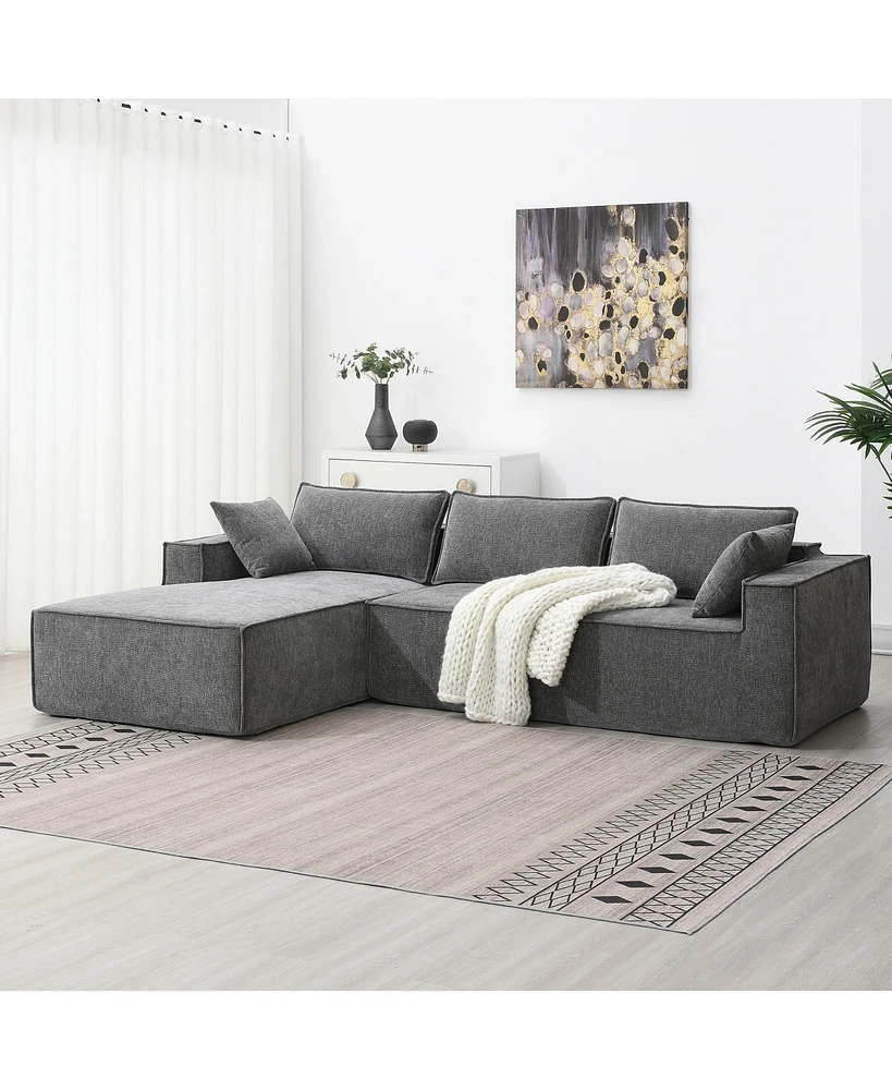 Simplie Fun 111.572" Minimalist Style Modular Sectional Sofa, Wrinkle-resistant Chenille Couch Set