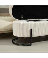 Storage Ottoman, Bedroom End Bench, Upholstered Fabric Storage Ottoman with Safety Hinge, Entryway Padded Footstool, Ottoman Bench for Living Room & B