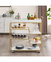 6-Tier Bar Cart, Slide Bar Serving Cart, Retro Style Wine Cart for Kitchen, Beverage Cart with Wine Rack and Glass Holder, Rolling Drink Trolley for L