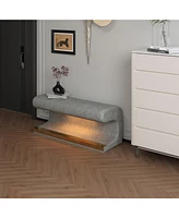 Entryway Bench Leather Upholstered Ottoman with Led sensor light for living room, bedroom, end of bed