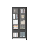 Large Metal Storage Cabinet Display Cabinet with 4 Glass Doors 5 Shelves Side Cabinet Bookcase Freestanding Cabinet for Bedroom Living Room Pantry Hom