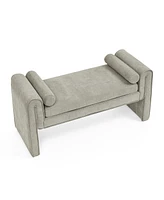 Bedroom storage stool, linen fabric storage stool, large storage space, 50.39 inches, can be used for bed end, living room, entrance, Gray