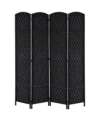 Streamdale Furniture 6' Tall Wicker Weave 4 Panel Room Divider Privacy Screen - Black