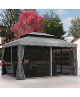 Simplie Fun 10' x 13' Patio Gazebo, Outdoor Gazebo Canopy Shelter with Netting and Curtains, Aluminum Frame for Garden, Lawn, Backyard and Deck, Gray