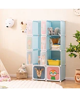 8-Cube Kids Wardrobe Baby Dresser Bedroom Armoire Clothes Hanging Closet with Doors