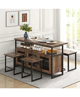 Costway 4 Pcs Kitchen Island Set with Bench and Storage Heavy-duty Metal Frame Shelves