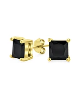 Bling Jewelry Black Square Cubic Zirconia Stud Earrings 14K Gold Sterling Silver