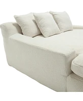 Simplie Fun Chenille 2-seater lazy sofa With 5 back pillows, Comfy Sofa- Deep Seat Couch for Living Room, Club (White)